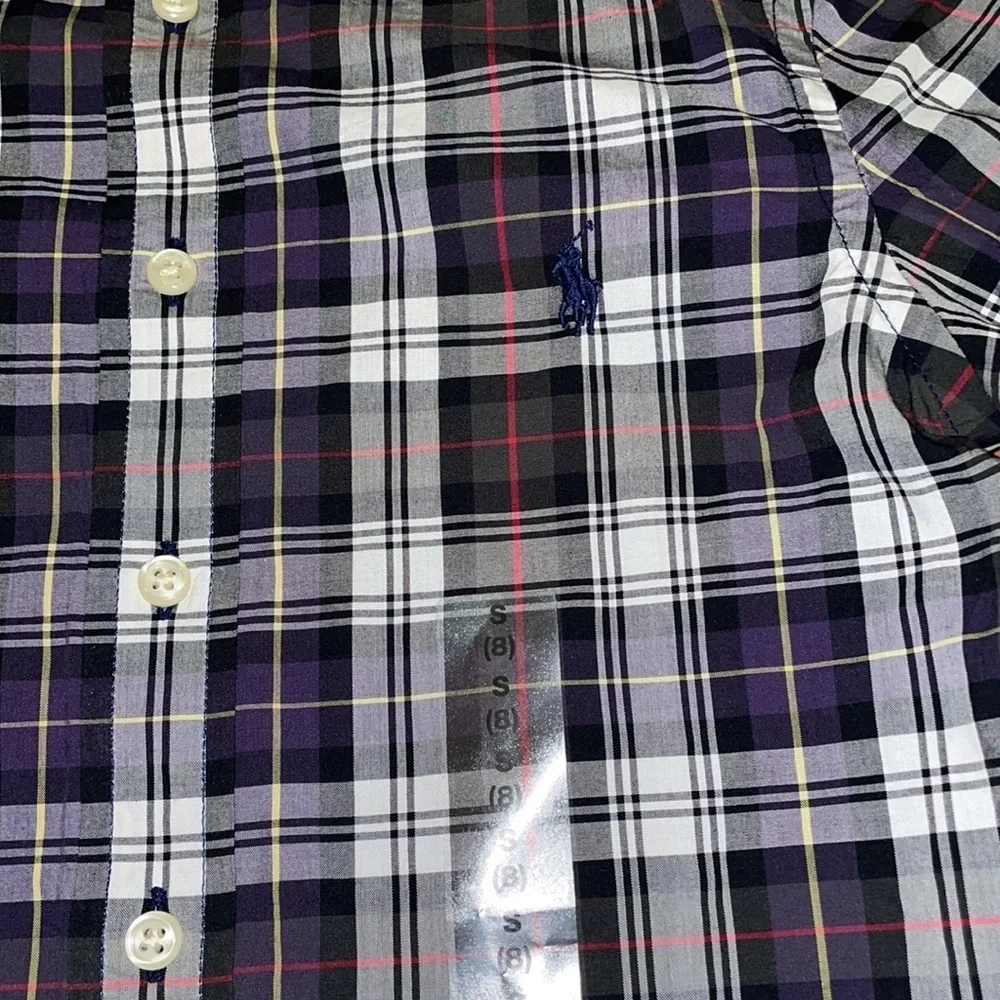 NWOT Ralph Lauren boys navy plaid long sleeved button down shirt size 8.